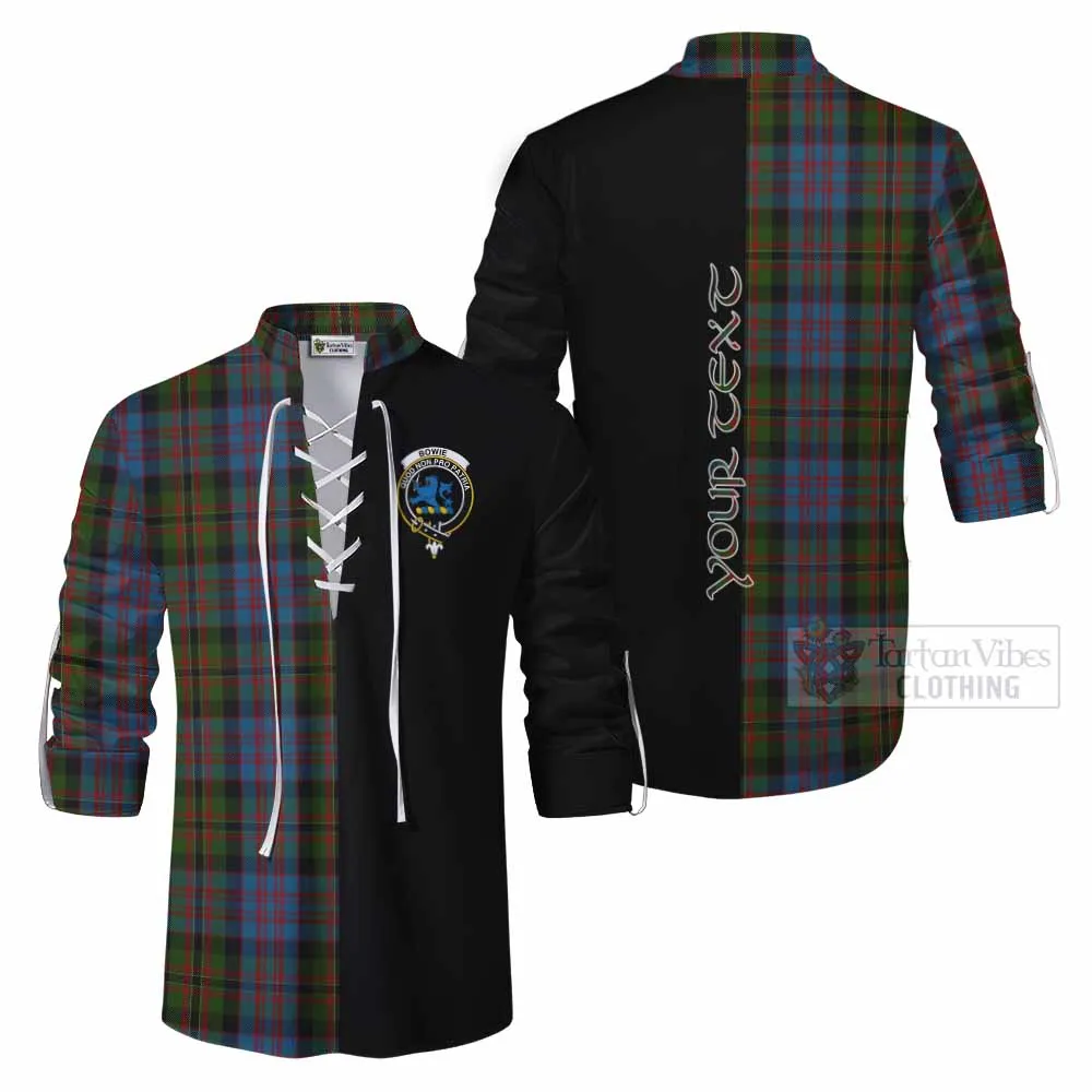 Bowie Tartan Ghillie Kilt Shirt with Family Crest and Half Of Me Style