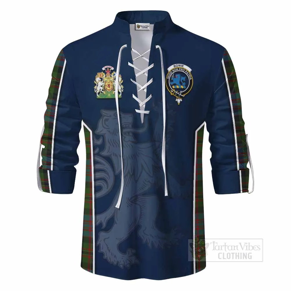 Bowie Tartan Ghillie Kilt Shirt with Family Crest and Lion Rampant Vibes Sport Style