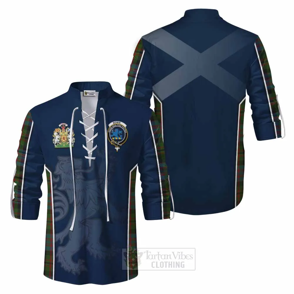 Bowie Tartan Ghillie Kilt Shirt with Family Crest and Lion Rampant Vibes Sport Style