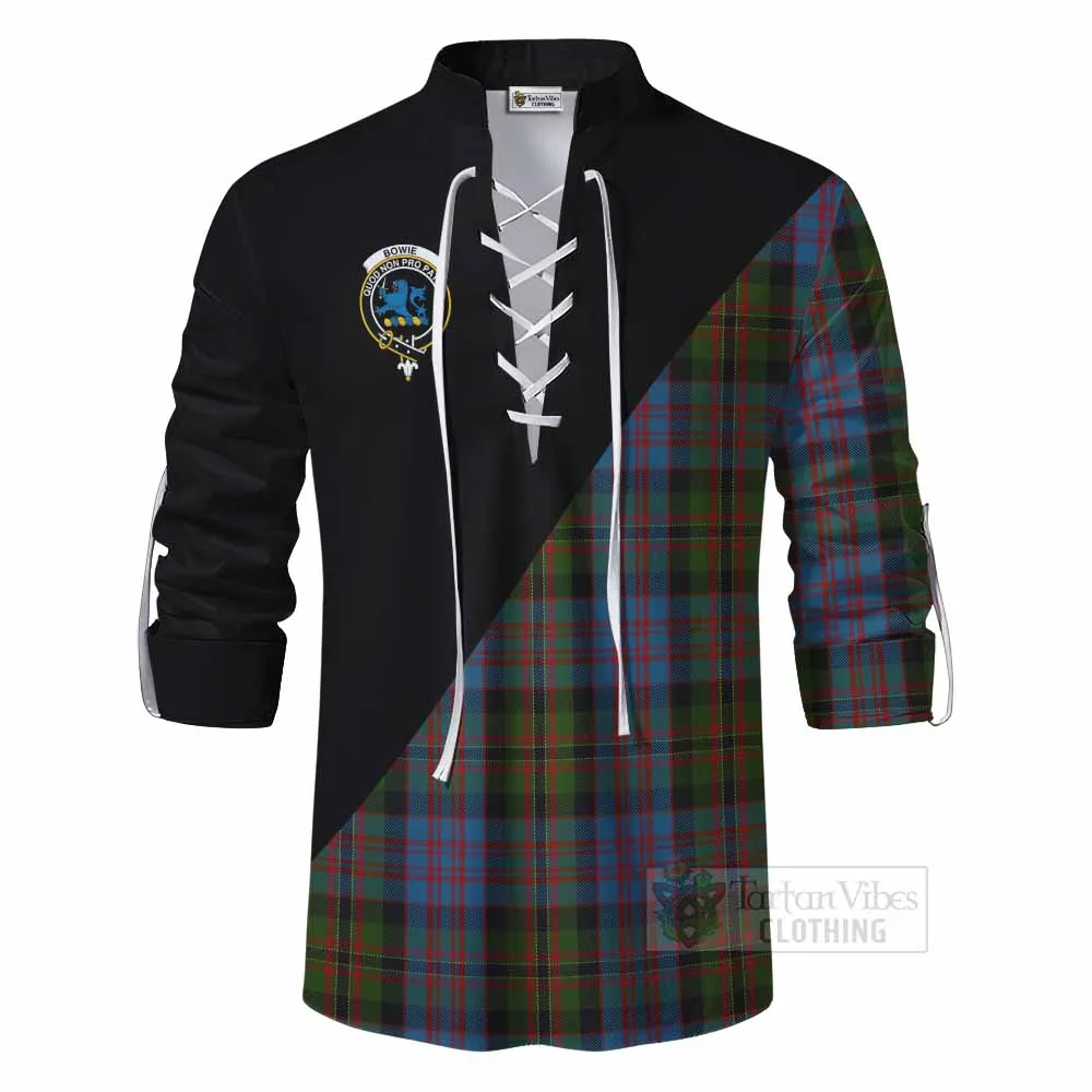Bowie Tartan Ghillie Kilt Shirt with Family Crest and Military Logo Style