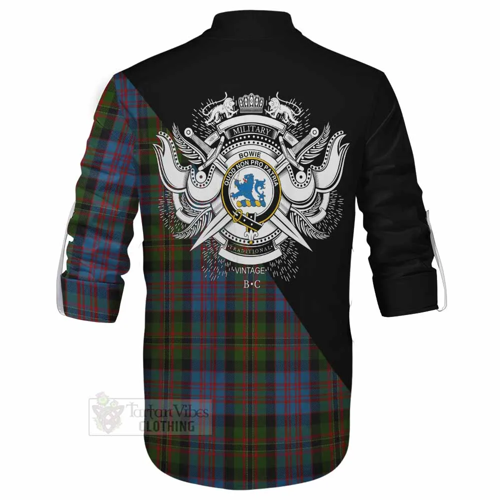 Bowie Tartan Ghillie Kilt Shirt with Family Crest and Military Logo Style