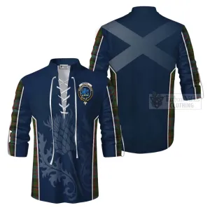Bowie Tartan Ghillie Kilt Shirt with Family Crest and Scottish Thistle Vibes Sport Style