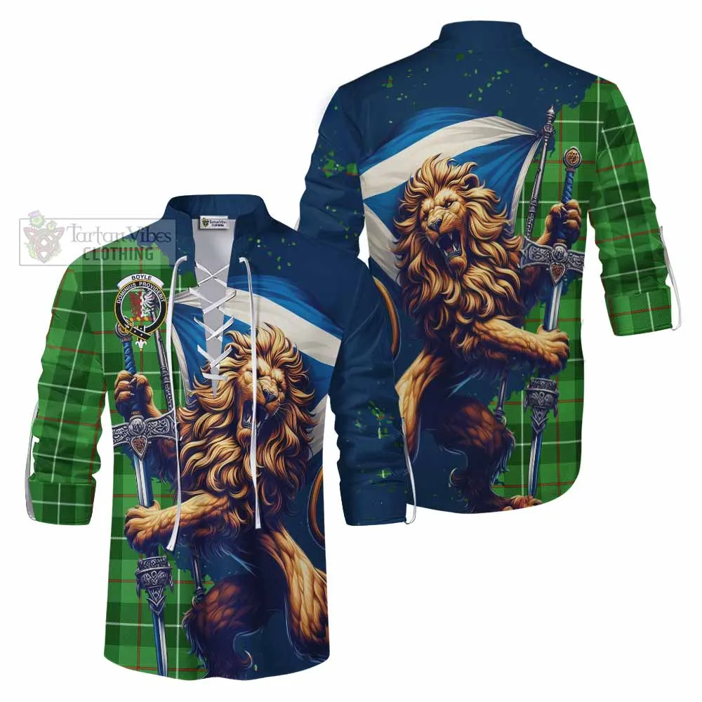 Boyle Tartan Family Crest Ghillie Kilt Shirt with Scottish Majestic Lion