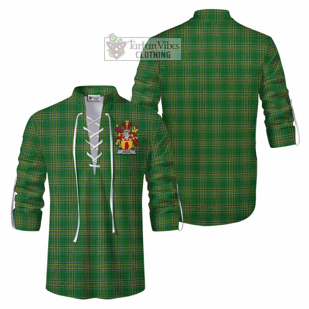 Breen Irish Clan Tartan Ghillie Kilt Shirt with Coat of Arms