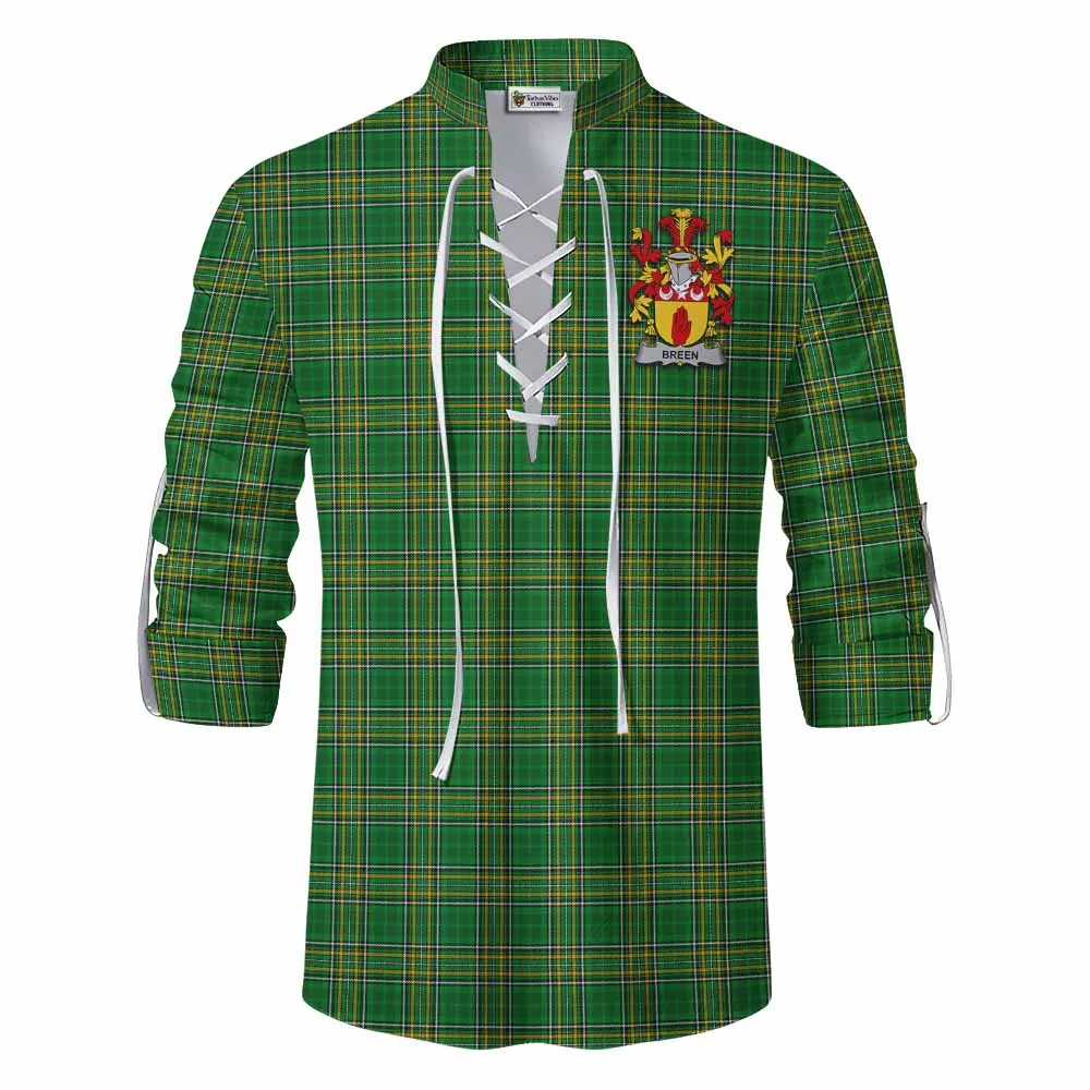 Breen Irish Clan Tartan Ghillie Kilt Shirt with Coat of Arms
