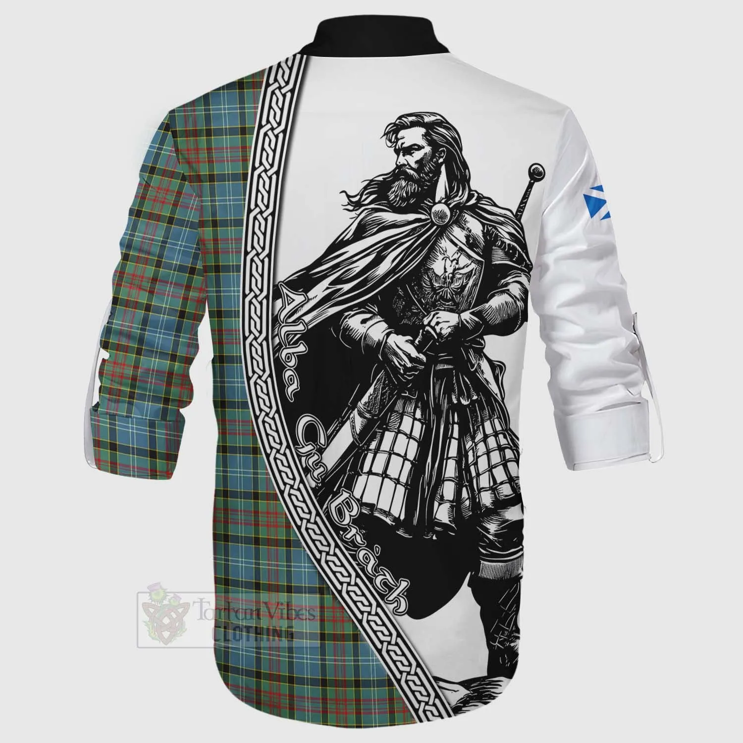Brisbane Tartan Clan Crest Ghillie Kilt Shirt with Highlander Warrior Celtic Style