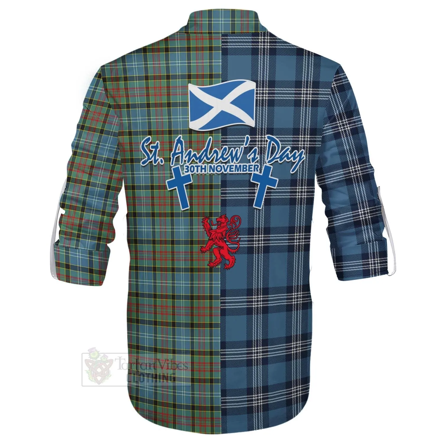 Brisbane Tartan Ghillie Kilt Shirt Happy St. Andrew's Day Half Tartan Style