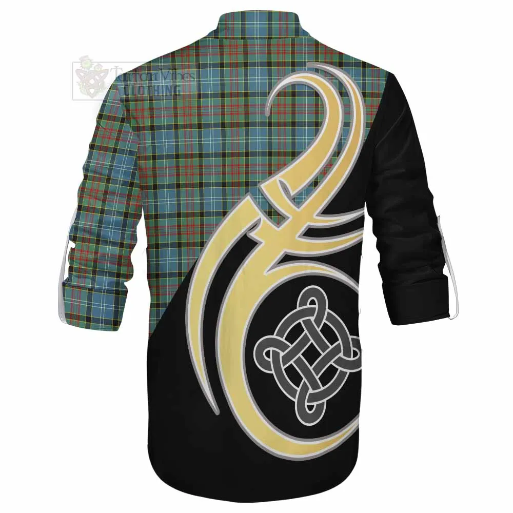 Brisbane Tartan Ghillie Kilt Shirt with Family Crest and Celtic Symbol Style