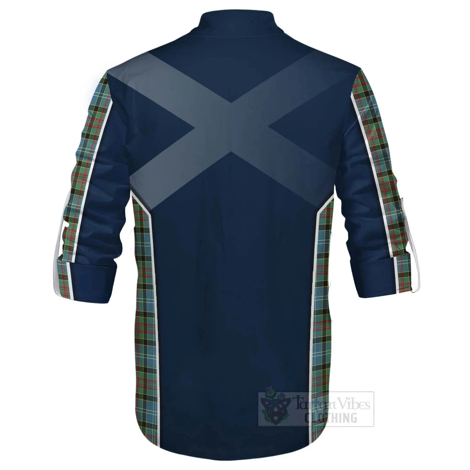 Brisbane Tartan Ghillie Kilt Shirt with Family Crest and Scottish Thistle Vibes Sport Style