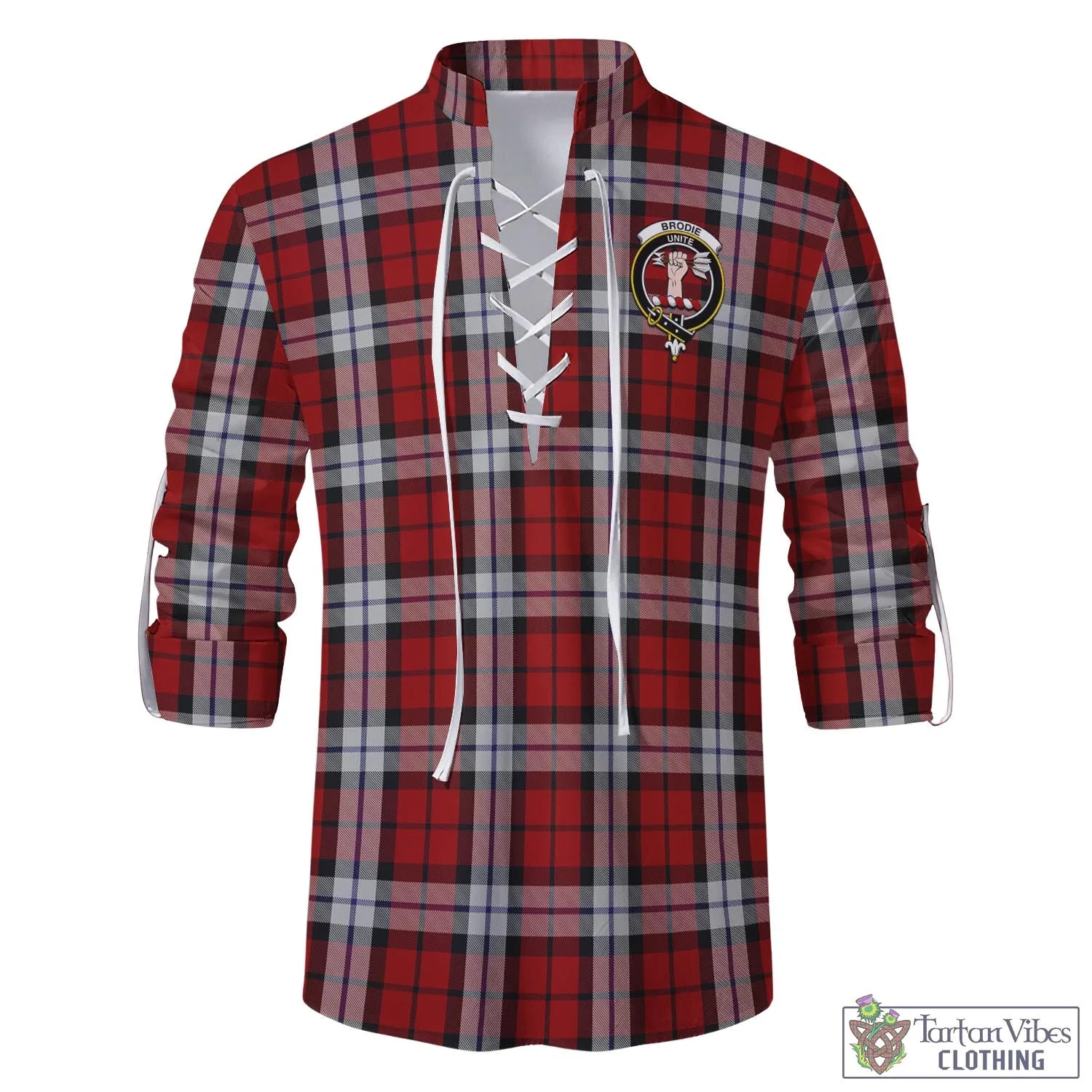 Brodie Dress Tartan Men's Scottish Traditional Jacobite Ghillie Kilt Shirt with Family Crest