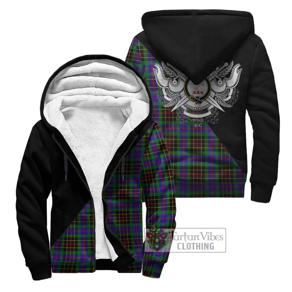 Brodie Hunting Modern Tartan Sherpa Hoodie with Family Crest and Military Logo Style