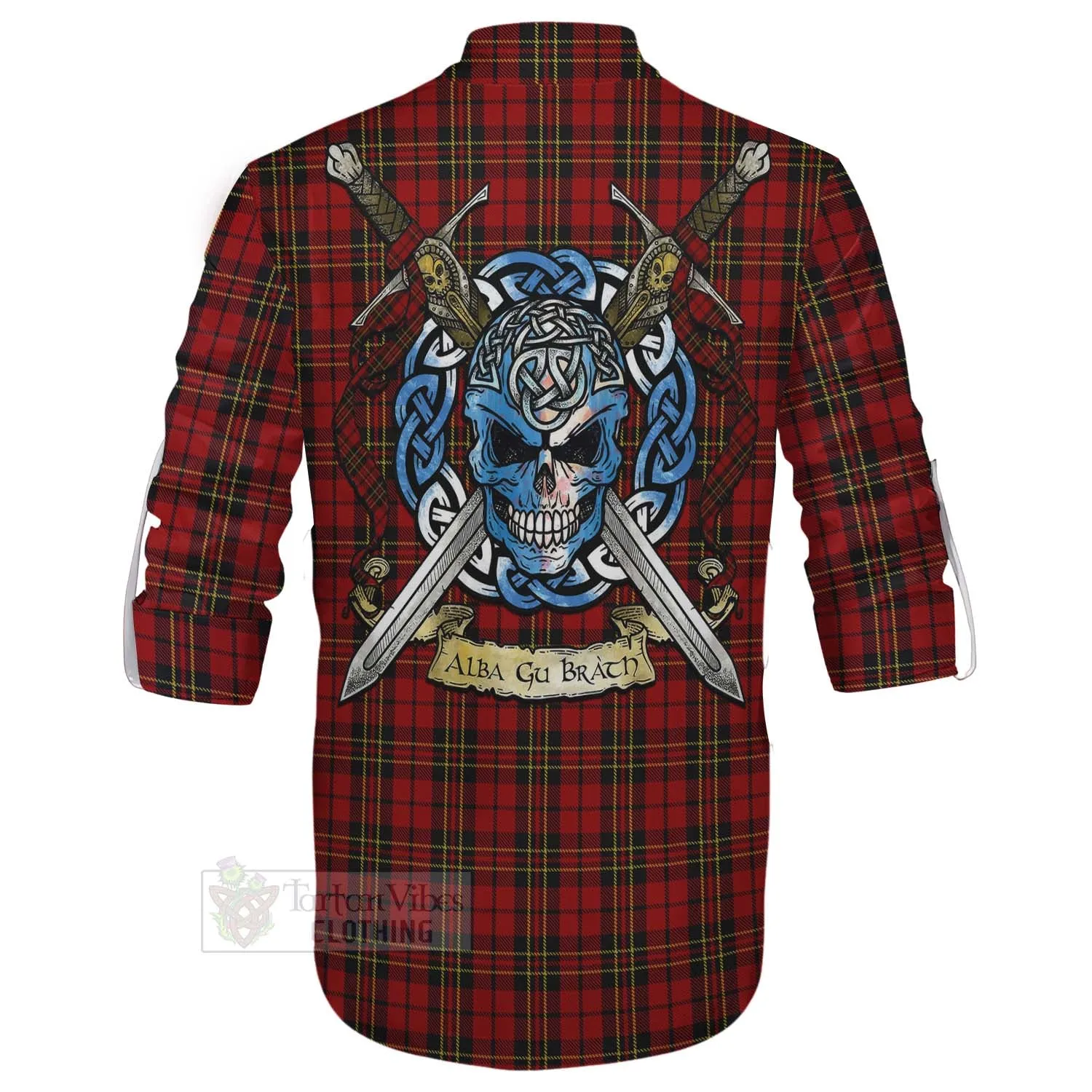 Brodie Tartan Ghillie Kilt Shirt with Family Crest Celtic Skull Style
