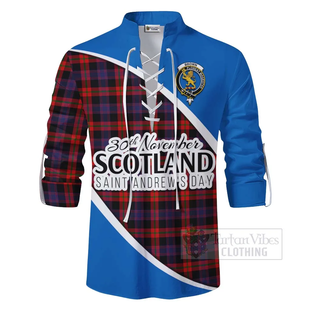 Brown (Broun) Family Crest Tartan Ghillie Kilt Shirt Celebrate Saint Andrew's Day in Style