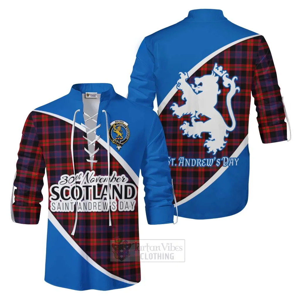 Brown (Broun) Family Crest Tartan Ghillie Kilt Shirt Celebrate Saint Andrew's Day in Style