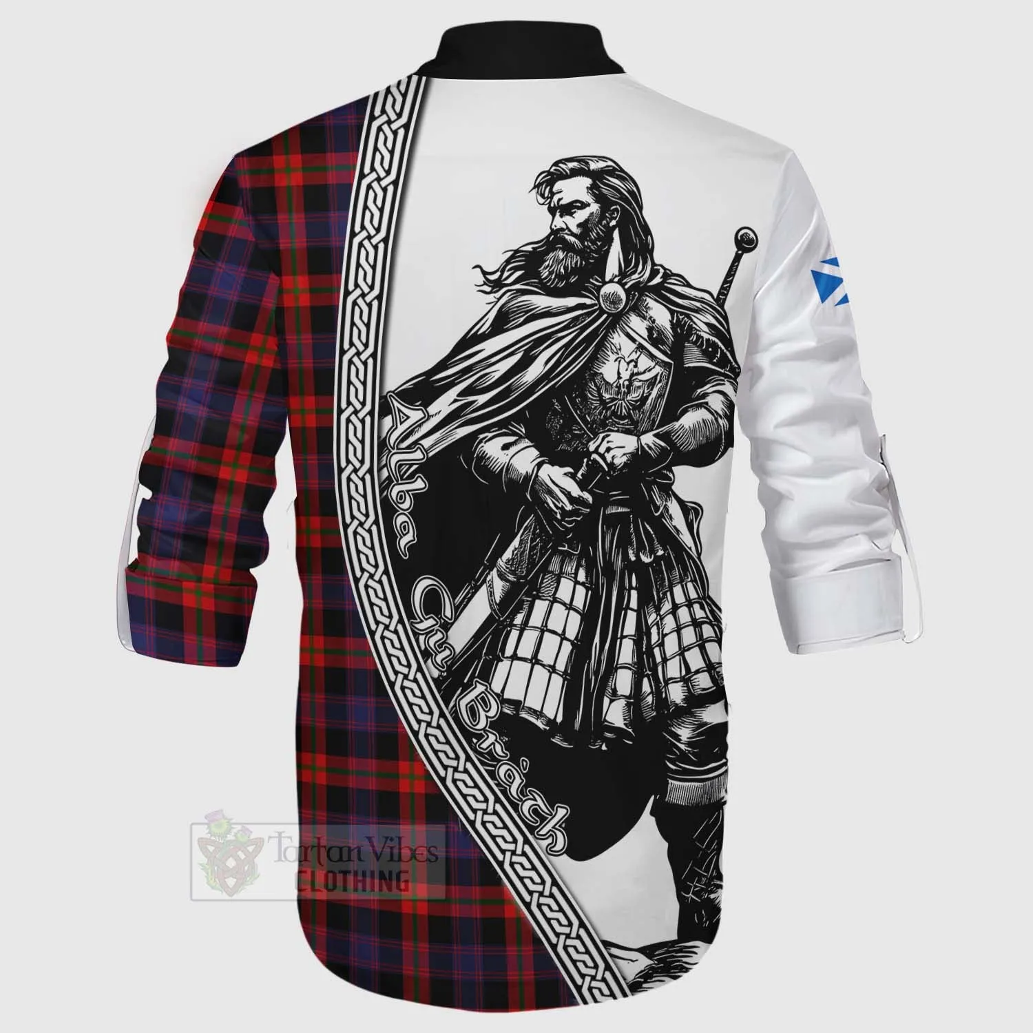 Brown (Broun) Tartan Clan Crest Ghillie Kilt Shirt with Highlander Warrior Celtic Style