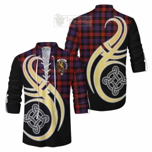 Brown (Broun) Tartan Ghillie Kilt Shirt with Family Crest and Celtic Symbol Style
