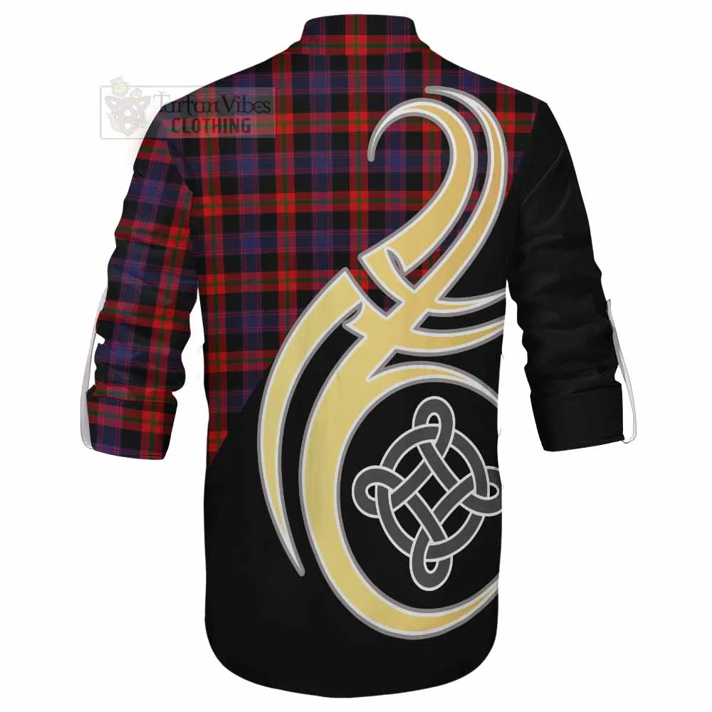 Brown (Broun) Tartan Ghillie Kilt Shirt with Family Crest and Celtic Symbol Style