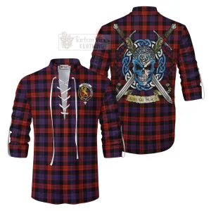 Brown (Broun) Tartan Ghillie Kilt Shirt with Family Crest Celtic Skull Style