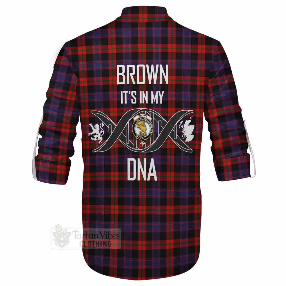 Brown (Broun) Tartan Ghillie Kilt Shirt with Family Crest DNA In Me Style