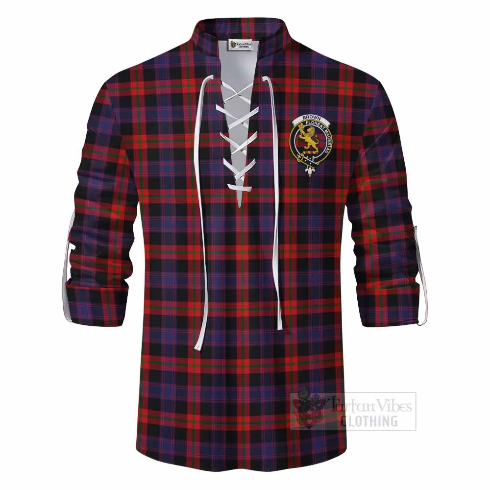 Brown (Broun) Tartan Ghillie Kilt Shirt with Family Crest DNA In Me Style