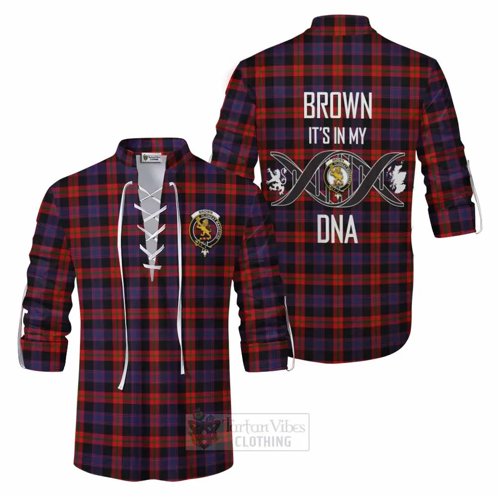 Brown (Broun) Tartan Ghillie Kilt Shirt with Family Crest DNA In Me Style
