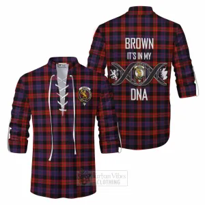 Brown (Broun) Tartan Ghillie Kilt Shirt with Family Crest DNA In Me Style