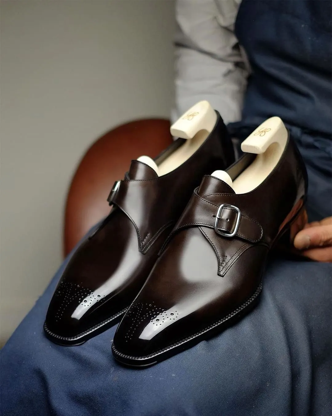 Brown Leather Stellan Single Monk Straps - Formal Shoes - AW24