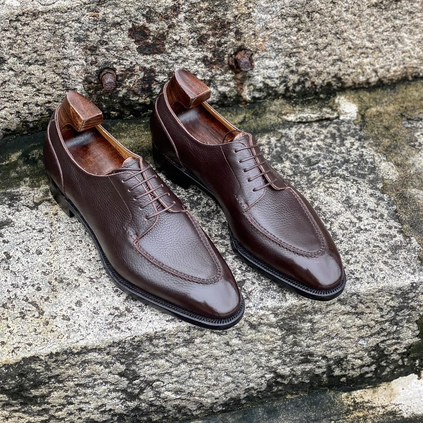 Brown Milled Grain Leather Bilzen Derby Shoes - AW24