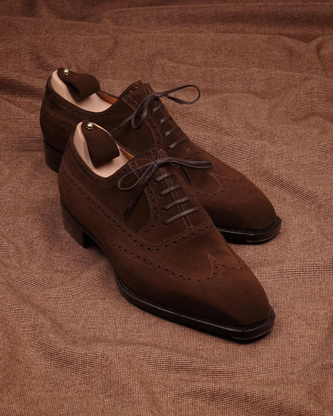 Brown Suede Laura Brogue Wingtip Oxfords - Formal Shoes