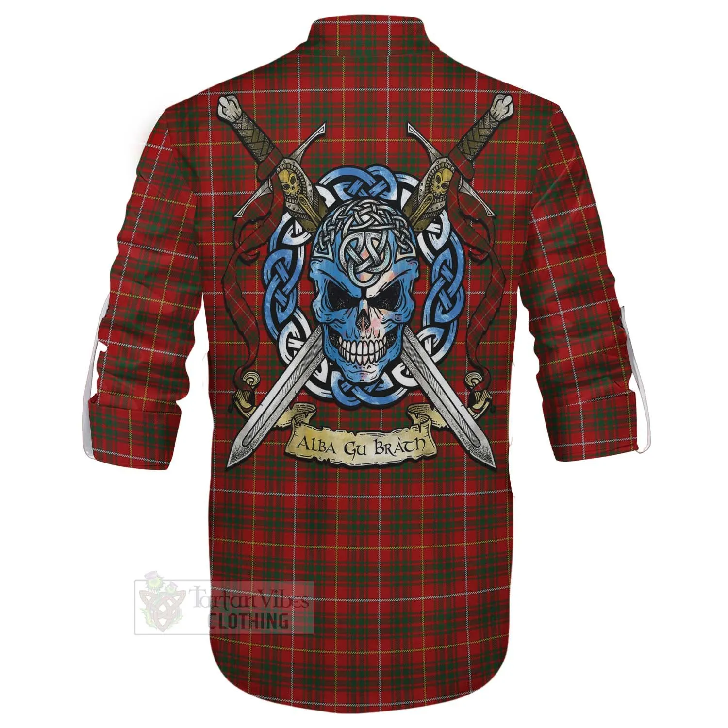 Bruce Tartan Ghillie Kilt Shirt with Family Crest Celtic Skull Style