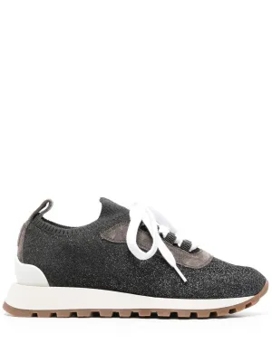BRUNELLO CUCINELLI Sock-Style Grey Low-Top Trainers for Women