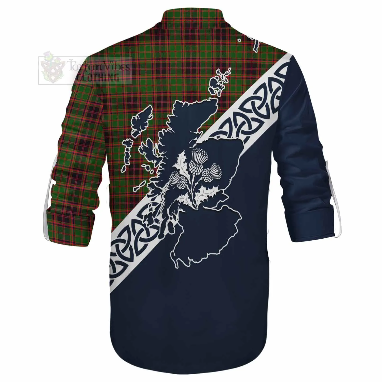 Buchan Tartan Ghillie Kilt Shirt Featuring Thistle and Scotland Map
