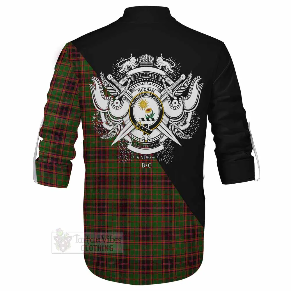 Buchan Tartan Ghillie Kilt Shirt with Family Crest and Military Logo Style