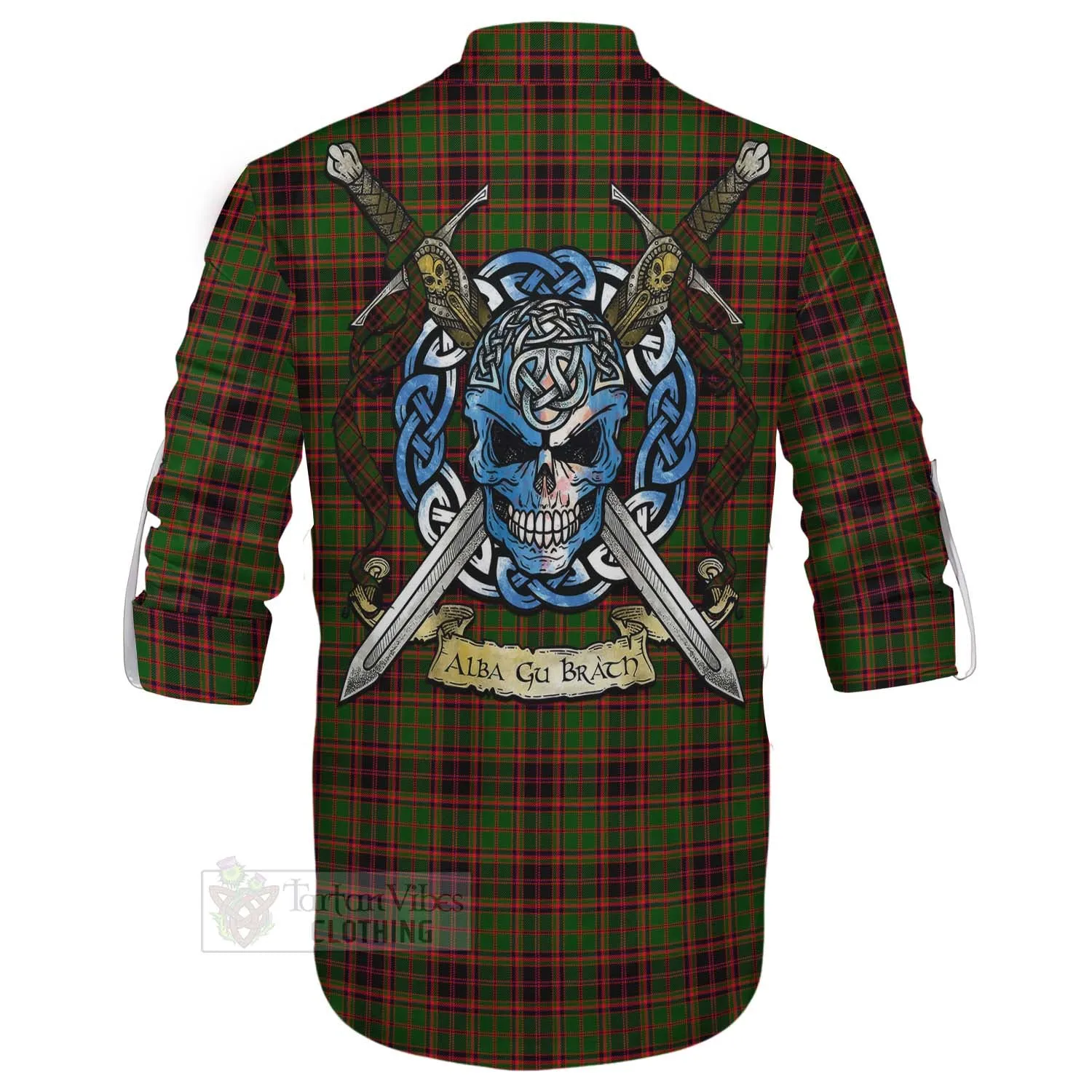 Buchan Tartan Ghillie Kilt Shirt with Family Crest Celtic Skull Style