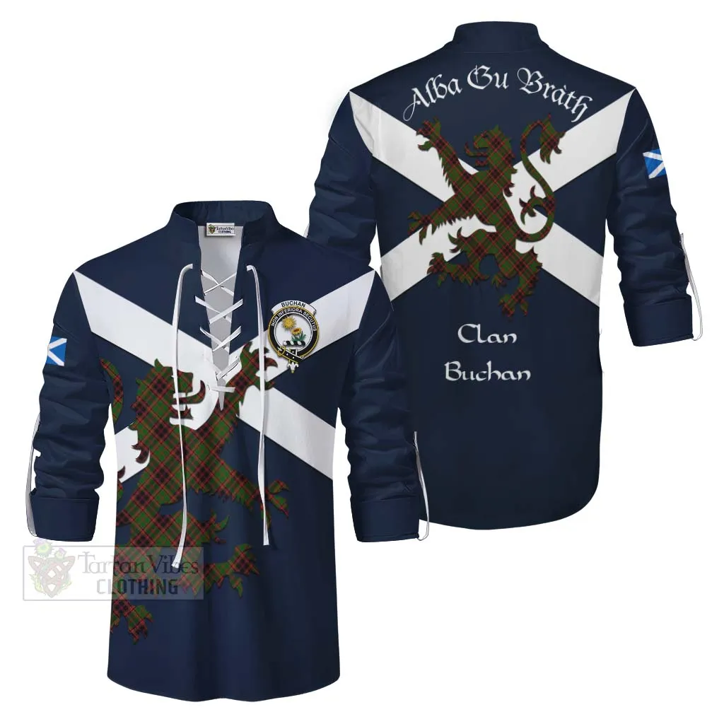 Buchan Tartan Lion Rampant Ghillie Kilt Shirt Proudly Display Your Heritage with Alba Gu Brath and Clan Name