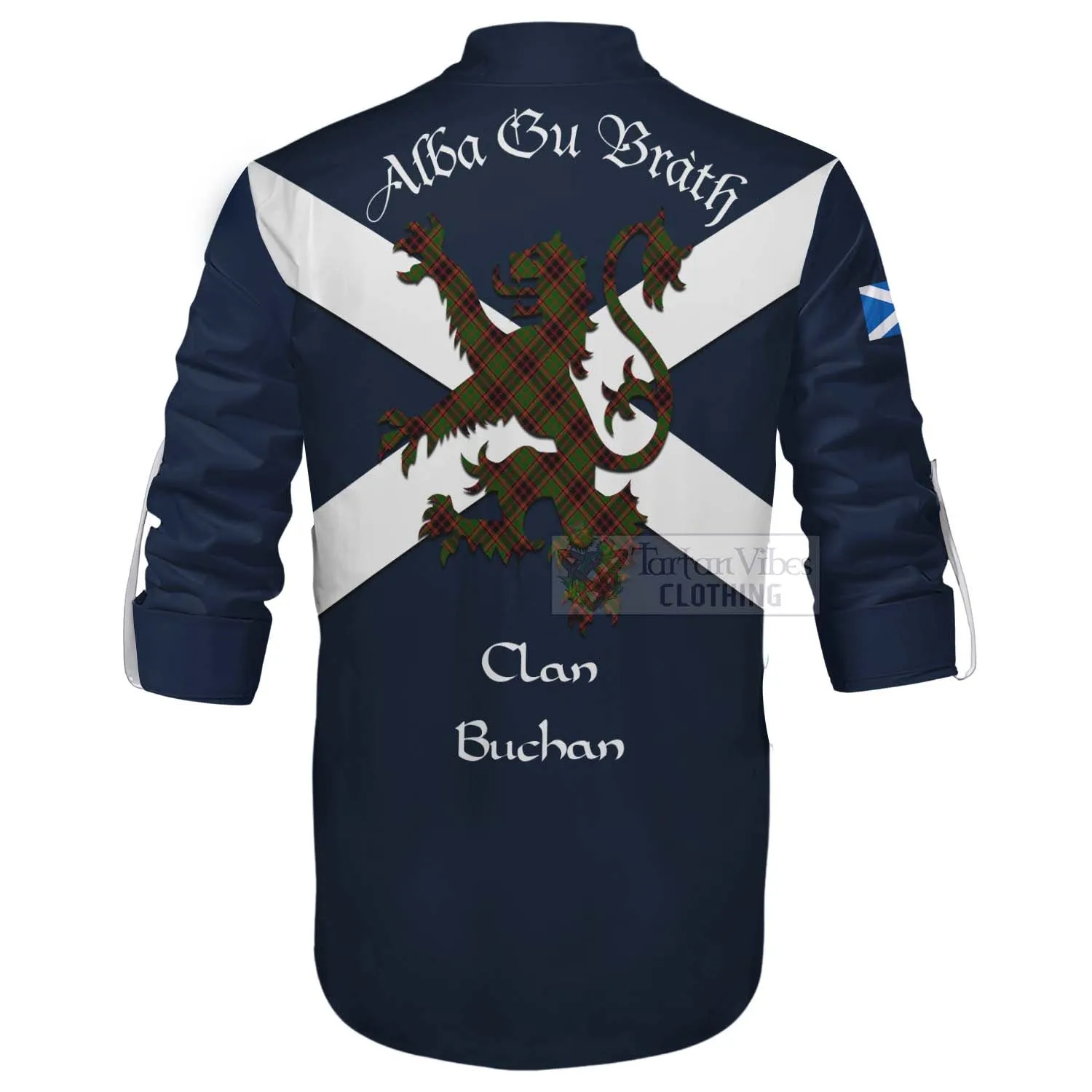 Buchan Tartan Lion Rampant Ghillie Kilt Shirt Proudly Display Your Heritage with Alba Gu Brath and Clan Name