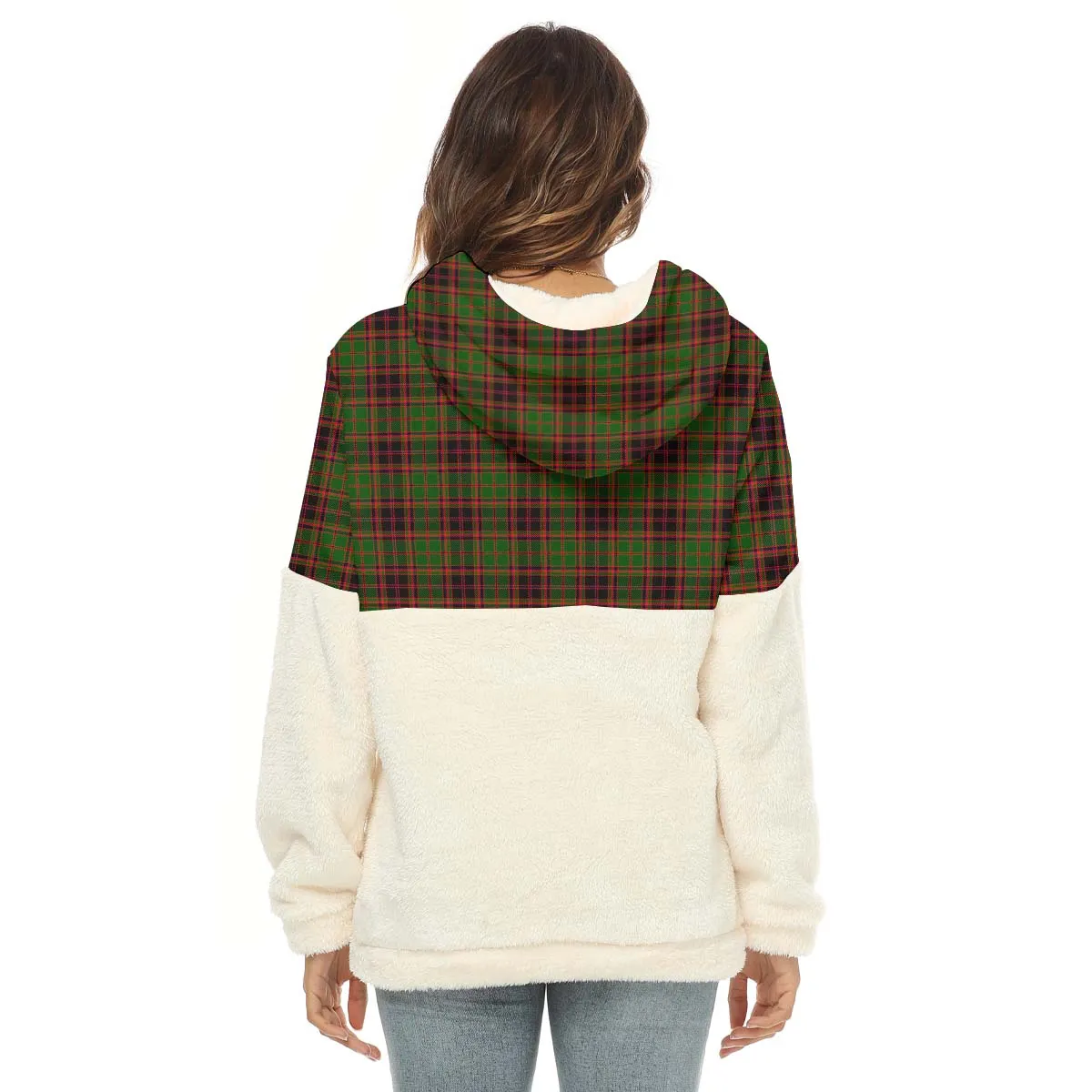 Buchan Tartan Women's Borg Fleece Hoodie With Half Zip with Family Crest