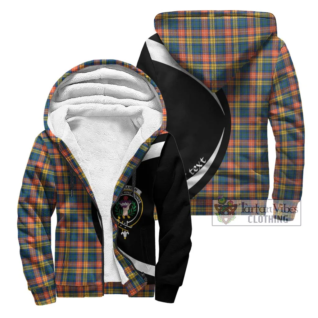 Buchanan Ancient Tartan Sherpa Hoodie with Family Crest Circle Style