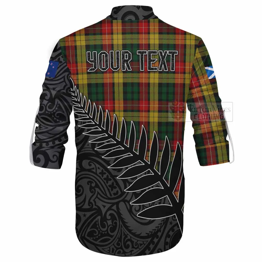 Buchanan Crest Tartan Ghillie Kilt Shirt with New Zealand Silver Fern Half Style