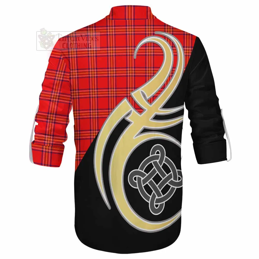 Burnett Tartan Ghillie Kilt Shirt with Family Crest and Celtic Symbol Style