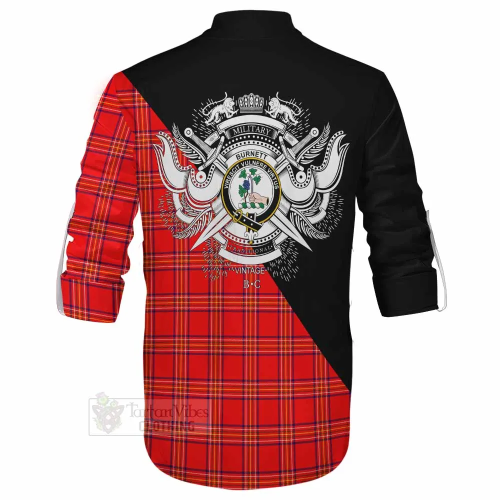 Burnett Tartan Ghillie Kilt Shirt with Family Crest and Military Logo Style