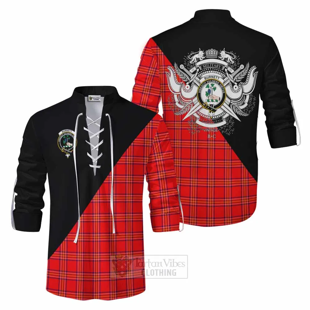 Burnett Tartan Ghillie Kilt Shirt with Family Crest and Military Logo Style