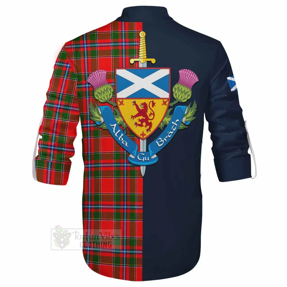 Butter Tartan Ghillie Kilt Shirt Alba with Scottish Lion Royal Arm Half Style