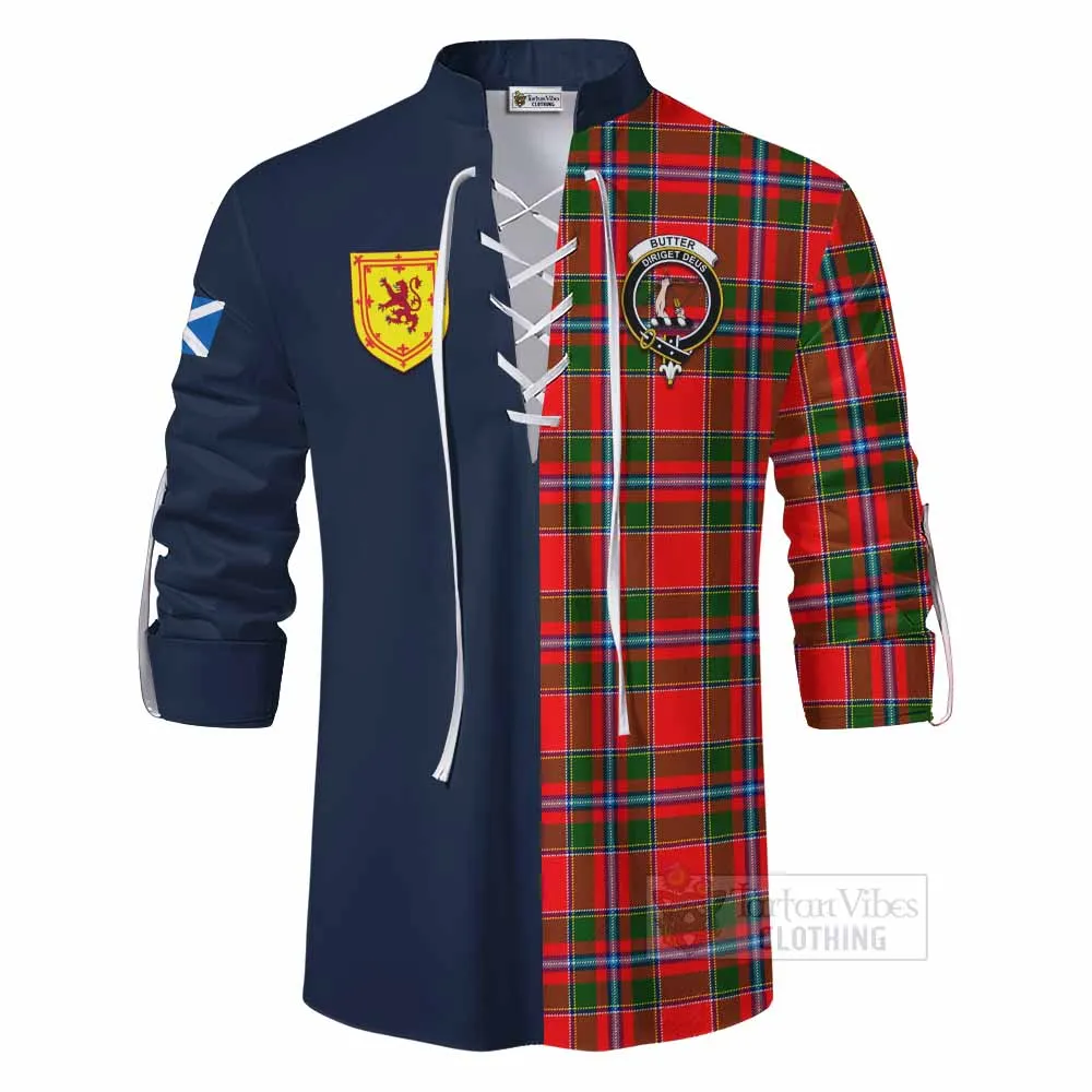 Butter Tartan Ghillie Kilt Shirt Alba with Scottish Lion Royal Arm Half Style