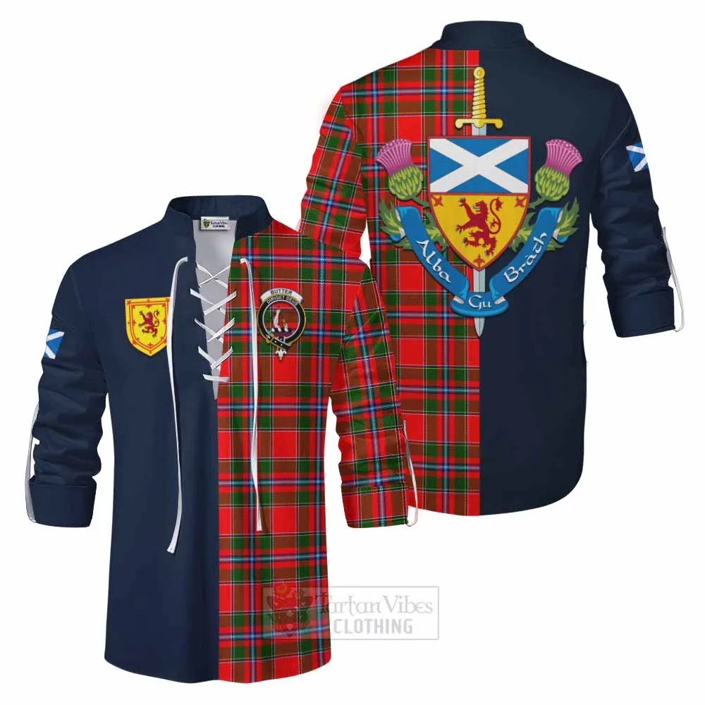 Butter Tartan Ghillie Kilt Shirt Alba with Scottish Lion Royal Arm Half Style