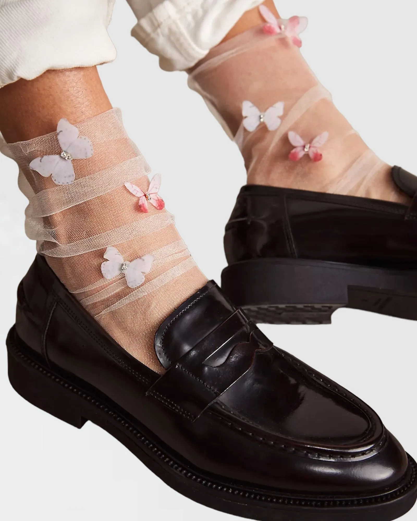 Butterfly Tulle Sock - White