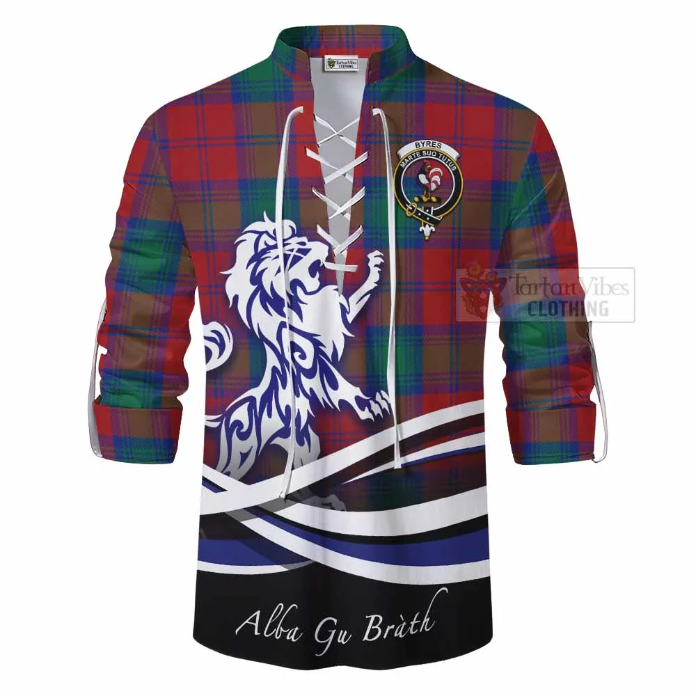 Byres (Byses) Tartan Ghillie Kilt Shirt with Alba Gu Brath Regal Lion Emblem