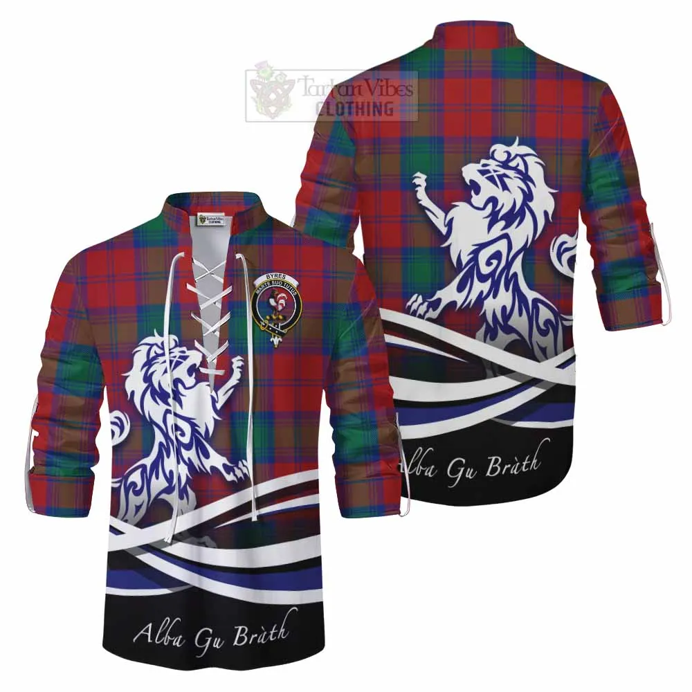 Byres (Byses) Tartan Ghillie Kilt Shirt with Alba Gu Brath Regal Lion Emblem