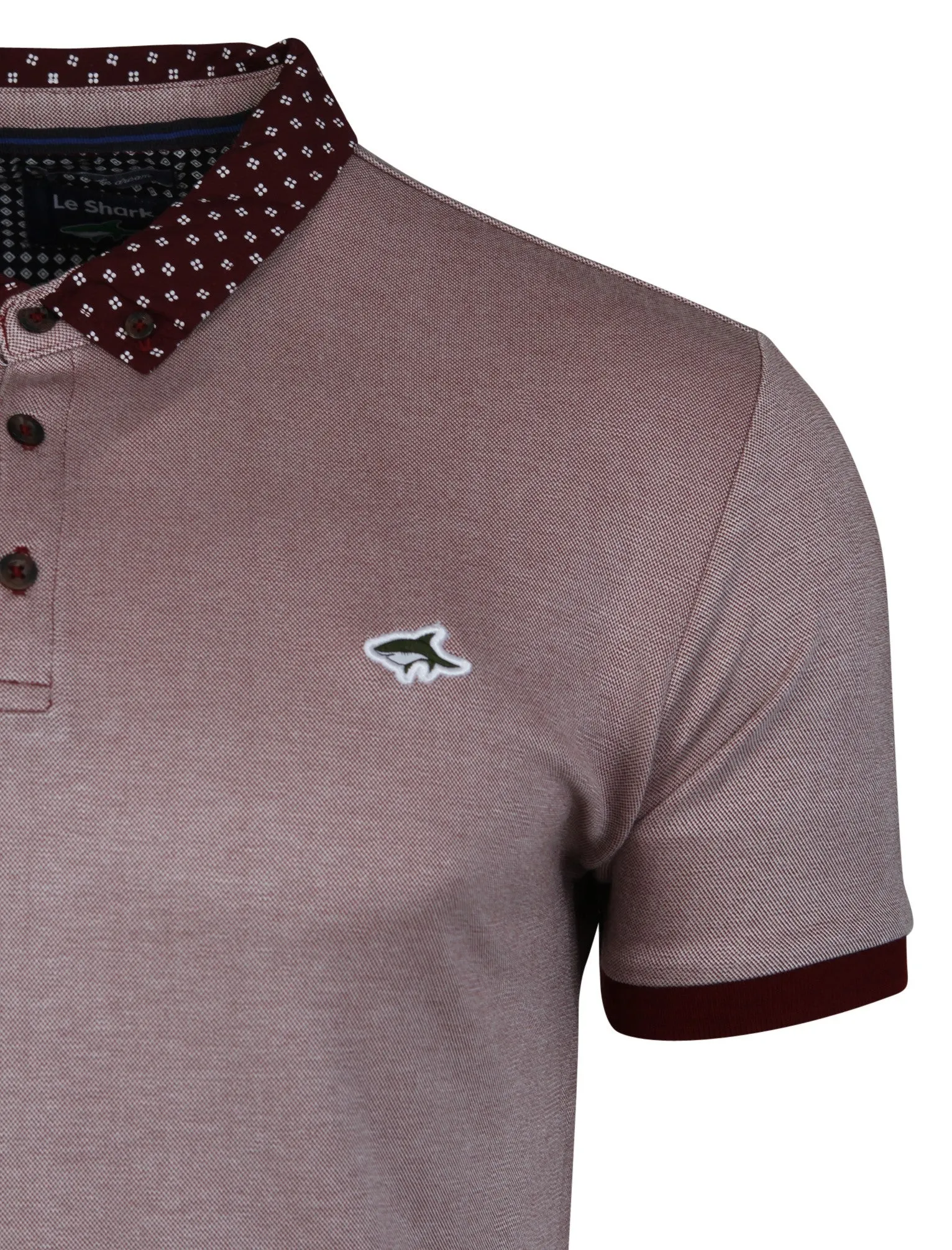 Chatham Patterned Collar Polo Shirt in Oxblood - Le Shark