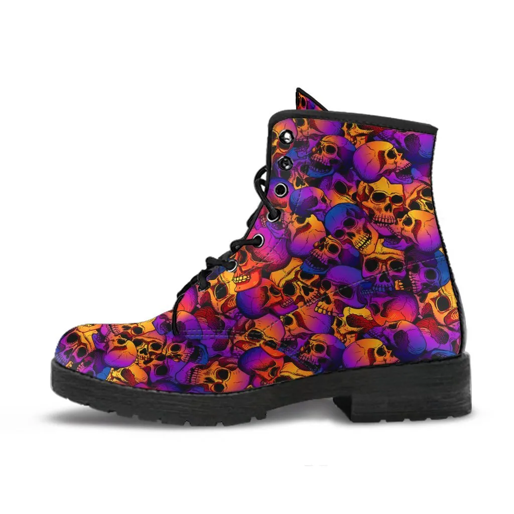 Combat Boots - Colorful Skulls | Vegan Leather Lace Up Boots, Handmade Lace Up Boots, Women's Boots, Men's Boots 9.5, Custom Shoes